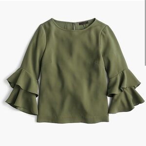 J. Crew Tiered Bell Sleeve Blouse Olive Green